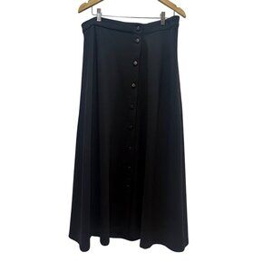 Black Button-Down A-Line Midi Skirt Cj Banks Size XL Stretch Goth